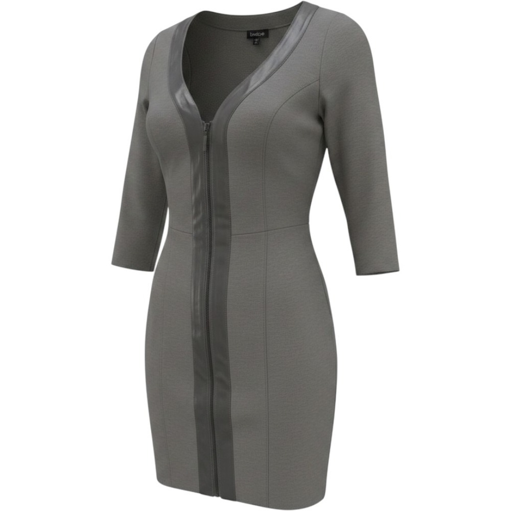 Bebe Jenna LS Minidress Excalibur Gray Full Zip Bodycon Dress NWT 708AD101L273 S